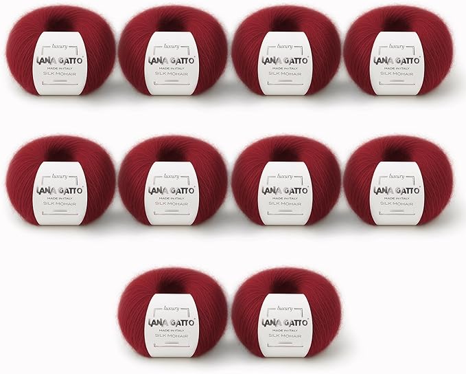 Silk Mohair Luxury Yarns, Premium and Soft Blend for Knitting, Made in Italy (Red - 6026, 10)