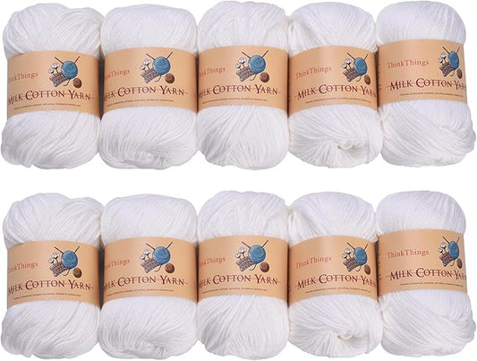 Acrylic Yarn for Crocheting Bulk, DIY Knitting Pure White Yarns, 6PLY 10Balls 17.6 Ounces Pack, Solid White Crocheting Thread, Beginner-Friendly