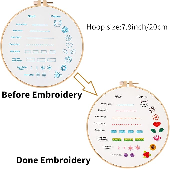 Louise Maelys Beginners Embroidery Kit, 8 Basic Stitches Practice Tool for Adults,Cross Stitch Starter Kits with Cloth Hoop Needles Instruction and Threads