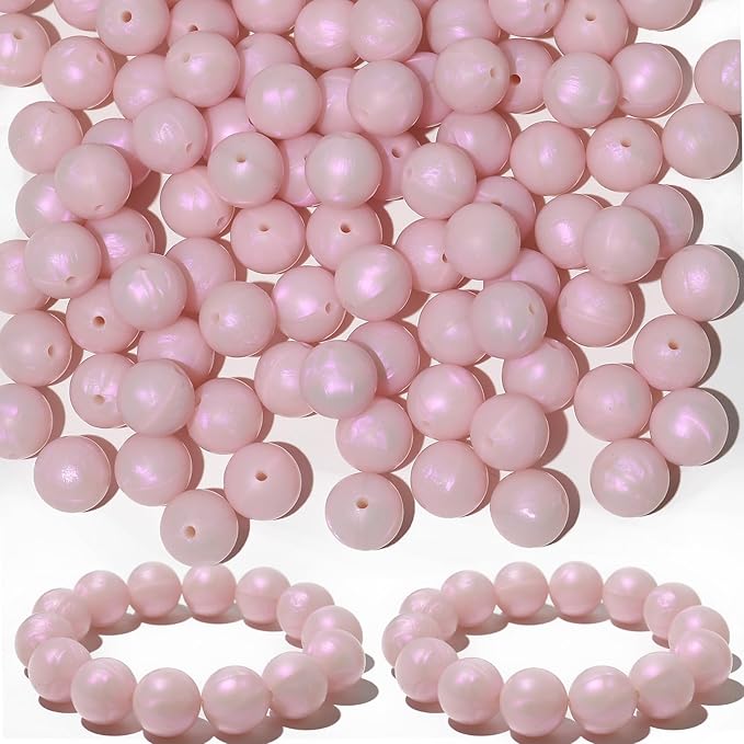 120pcs Richbunnys 15mm Bulk Silicone Beads for Pens and Keychain Making,Large Bead for Necklace and Bracelets Making,Assorted Rubber Beads Set（Pearlescent Mystic）