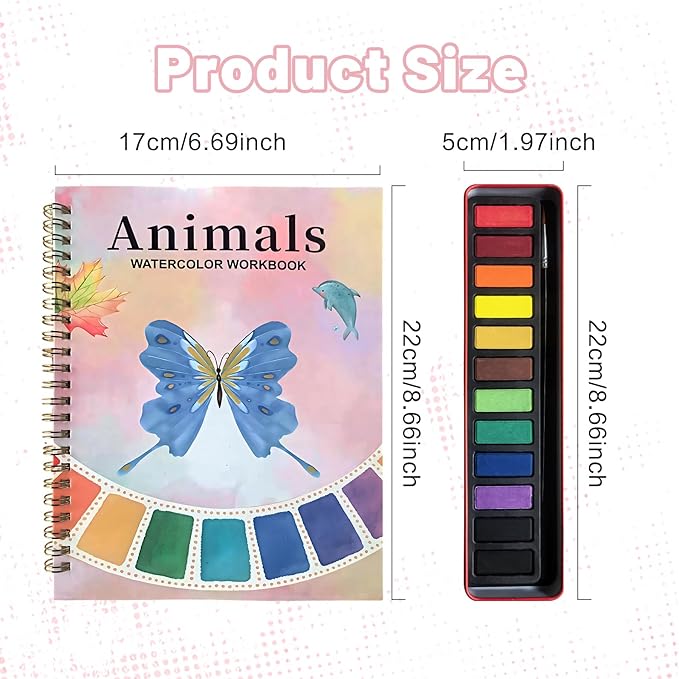 Watercolor Workbook, Water Coloring Book, Beginner-Friendly Watercolor Workbooks with 12 Colors Paint Set with Paint Brush, Suitable for Adult
