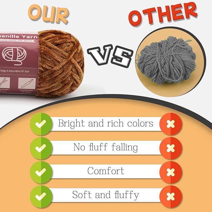 LUNARM 18 Skeins Chenille Yarn for Crocheting, Handmake Weaving Thick Soft Chunky Yarn for Blankets Clothes Crochet Craft with Crochet Hooks Needles Stitch Markers,3.53oz/Skein(Brown Series)