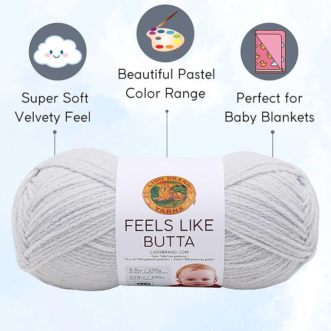 Lion Brand Feels Like Butta Pale Grey 215-149 (6-Skeins - Same Dye Lot) Worsted Medium #4 Polyester Yarn for Crocheting and Knitting with Project Bag