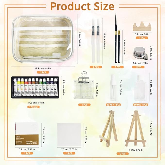 Mini Watercolor Palette Set,22Pcs Artist Watercolor Palette Travel Set with Colors,Wooden Paint Box,Brush,Holder,Oil Cup,Plastic Bottles Storage Bag for Beginners Artists Student(8 Grids)