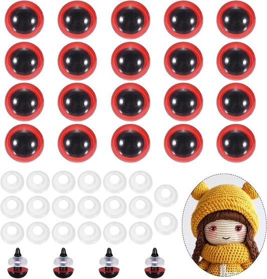 PATIKIL 10mm Safety Eyes, 20Pcs Realistic Doll Crocheting Safety Eyes with Washers for Decor Crochet Accessories Dolls Craft Halloween, Red