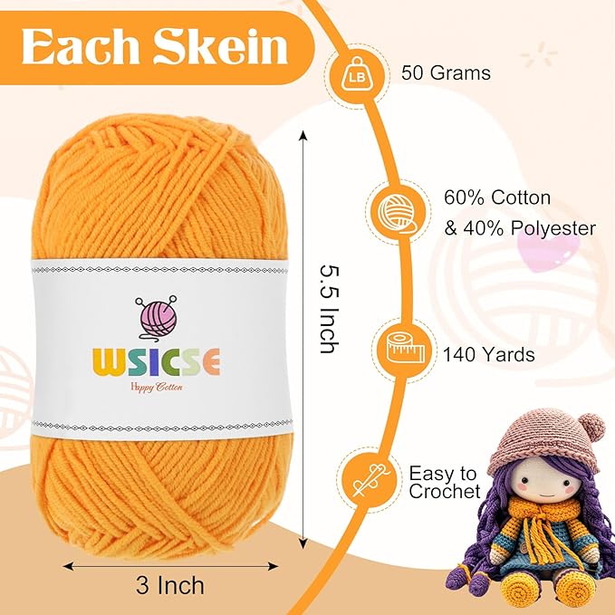 4 PCS Crochet Yarn, 560 Yard Soft Yarn for Crocheting Assorted Colors Fluffy Yarn for Crochet Hand Knitting Easter Decor Gifts 1 Skein/140 Yard-Neon