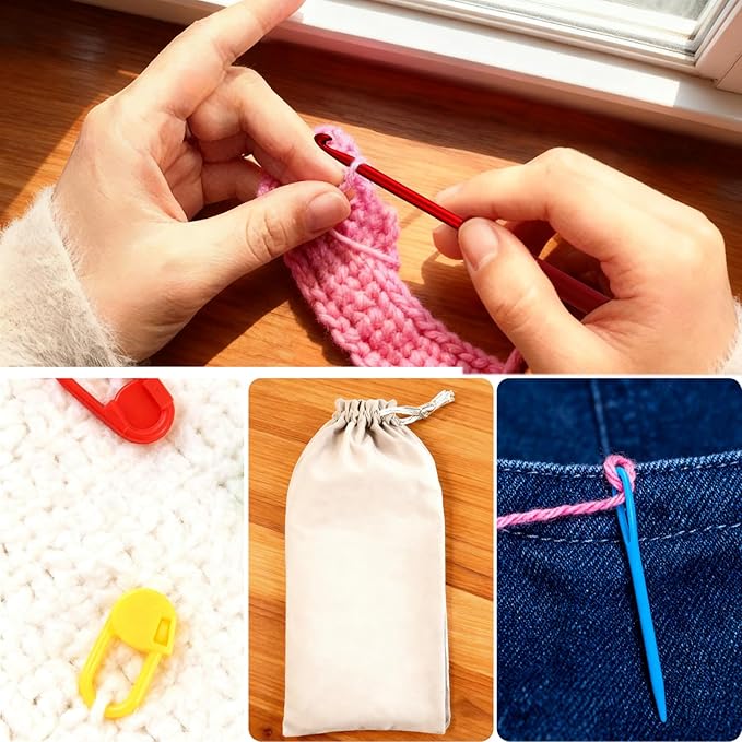 9 Sizes Crochet Hook Set,2mm-6mm Aluminum Crochet Kit for Beginners,Yarn Ergonomic Crochet Needles with Soft Grips for Arthritic Hands,Crochet Set with Small Tools,Ideal Crocheting Supplies,Red
