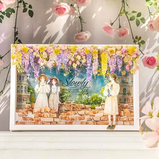 6 Rolls Flower Wall PET Tape Set, Seamless Floral Brick Stone Stickers for Journaling, DIY Crafts, Planner, Scrapbook Supplies with Clip, Waterproof and Decorative