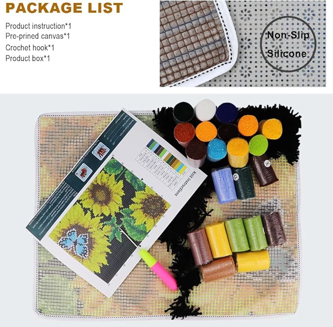 MGahyi Latch Hook Rug Kits for Adults, DIY Crochet Yarn Rugs Hooking Craft Kit with Color Preprinted Pattern Design for Kids Adults and Beginners(Sunflower, 20 x 15in)