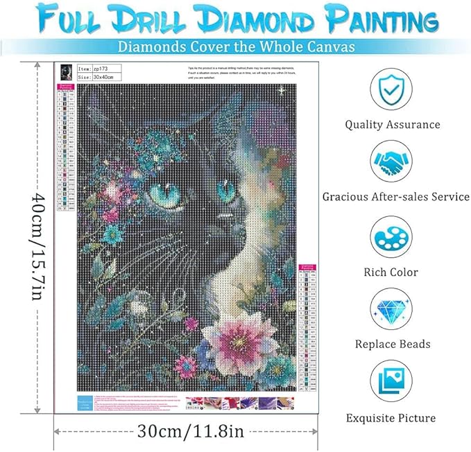 YPF Cat Diaomnd Painting Kits for Adults DIY 5D Round Full Drill Diamond Art Adult Diamond Painting Very Suitable for Home Leisure and Wall Decoration 12x16 (Inches)