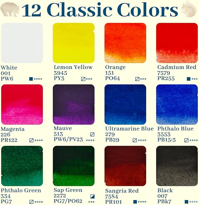 Funto Watercolor Paint, 12-Color Tube Refills – 8 ML Each, Professional Water Color Tubes for Travel, Painting & Creative Projects – Watercolors Painting Supplies for Artists, Beginners, Lovers