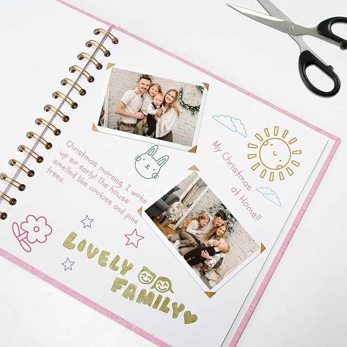 8x8 Inch Scrapbook DIY Photo Album Linen Cover Hardcover White Pages 20 Sheets Small Scrap Memory Book Pink