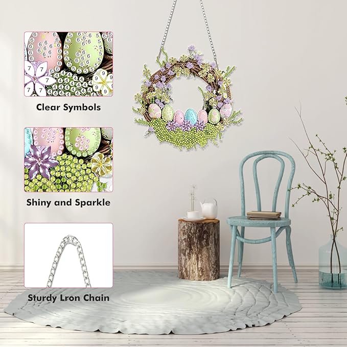 Miwixy Easter Hanging Diamond Art Kits for Adults,Rabbit Special Shaped Crystal Christmas Diamond Painting Ornament Kit DIY Double-Sided Pattern Window Pendant Gem Art Kit for Home Wall Decor