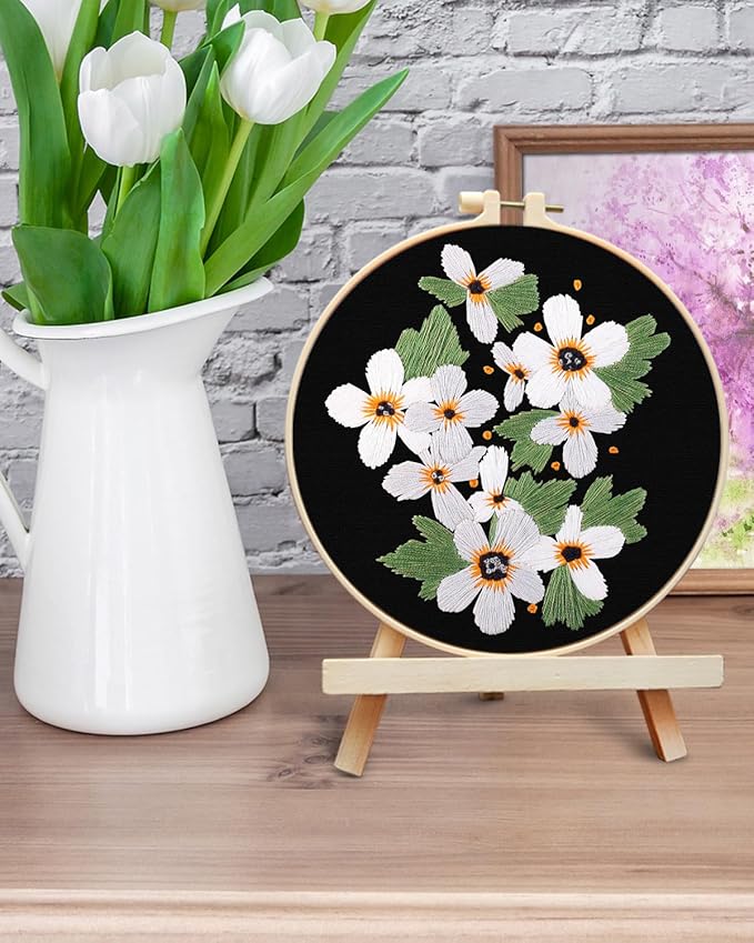 ERKOON Embroidery Kit for Beginners, Flower Cross Stitch Set Include Embroidery Cloth Hoops Threads for Craft Lover Hand Stitch with Embroidery Skill Techniques (Wildflowers)