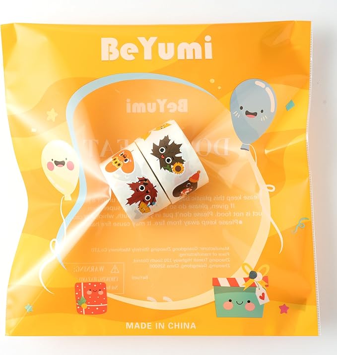 beyumi fall maple leaves sticker - 1000pcs fall cute leaf stickers in 2 rolls autumn thanksgiving adhesive maple leaf decals with expressions harvest party favor classroom office bottle decor for kids
