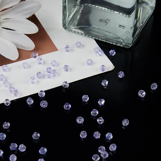 laopottbeads 1200pcs 3mm bicone crystal glass beads for jewelry making, sparkling mini beads for suncatchers, diy bracelets & craft projects (light purple)