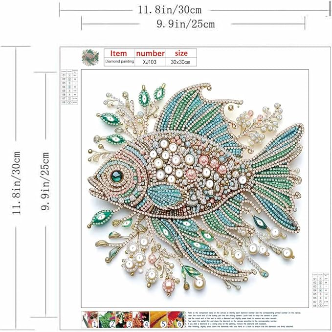 ZQEATRY Fish Animal Special Shape Diamond Art Kits for Adults,5D Diamond Painting Kits for Beginner,DIY Diamond Gem Art Crystal Rhinestones Dots Painting Kits for Home Wall Decor 11.8 X 11.8inch