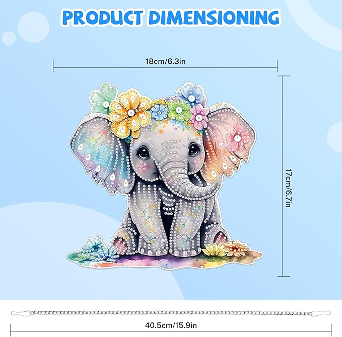 Bowetile Elephant Diamond Art Hanging Kits for Adults, 5D Special Shape Diamond Painting Pendant Kits, Animal Gem Art Suncatchers Painting Ornament for Home Garden Wall Decor