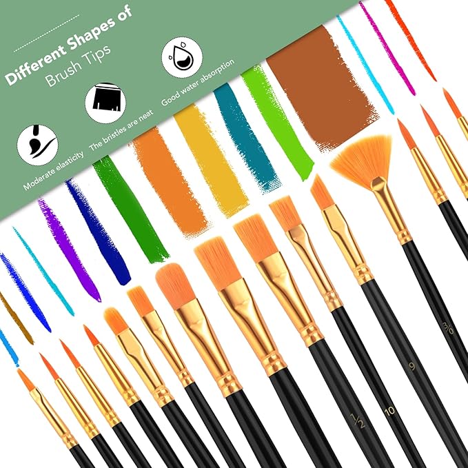 AROIC Acrylic Paint Brush Set,2pack/30pcs Nylon Hair Oil Watercolor Rock Face Painting Artist Paint Brushes, 15 Sizes Paint Brush Set for All Purposes Kids Adult Arts Painting Brush Supplies.
