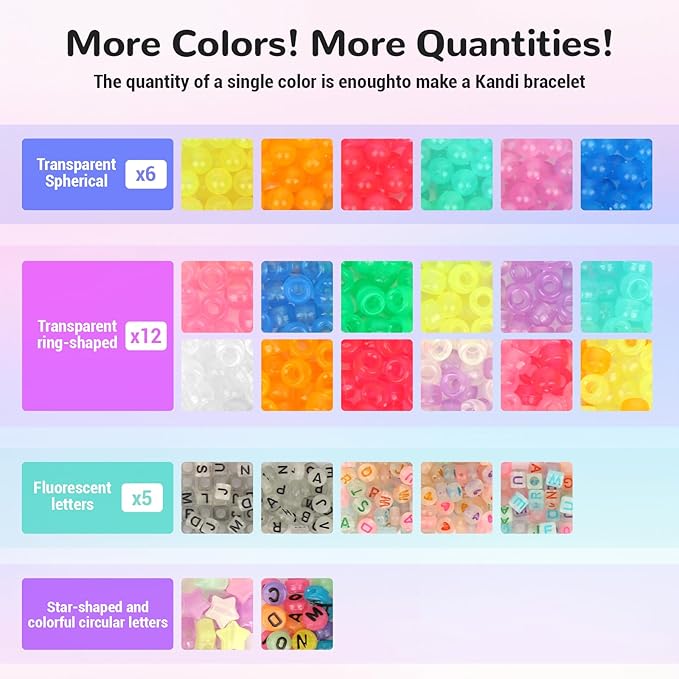 QVTWUT Glow in The Dark Pony Beads for Bracelets, 6x9mm Kandi Beads Neon for Necklace Jewelry, Bracelets Making, Hair Braiding, Crafts Braids Kits, 24 Color 1000 pcs