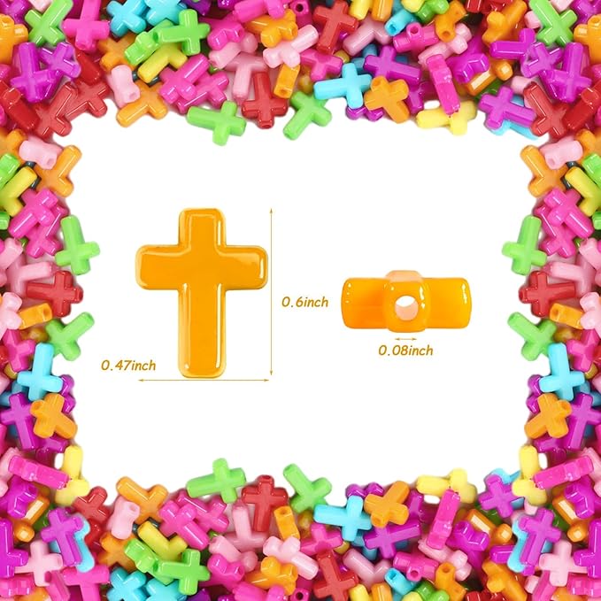 UPINS Cross Beads,1200Pcs Acrylic Christian Beads for Bracelets Jewelry Making for Easter Eid Mubarak Ramadan Decoration Craft Holiday Beaded Bracelets Necklaces Jewelry Making