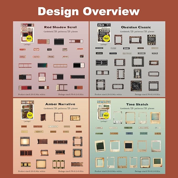 Retro Film Frame Scrapbook Stickers, 100pcs Vintage Cardstock Ephemera Labels & Borders for Journaling, Planners, Collage, DIY Crafts, Aesthetic Decoration Supplies