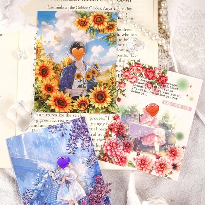120pcs Flower Corner Series Sticker Pack, PET Flower Stickers for Scrapbooking Journaling Colorful Flowers Scrapbook Stickers Aesthetic Decor Scrapbook Kit Floral Sticker Set Junk Journal Supplies