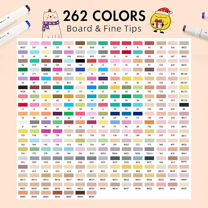Alcohol Markers Set 262 Colors with Case & Pen Holder, Dual Tip Alcohol Based Art Markers, Chisel & Fine Coloring Pens for Adult Coloring Books, Drawing, Sketching, Illustration