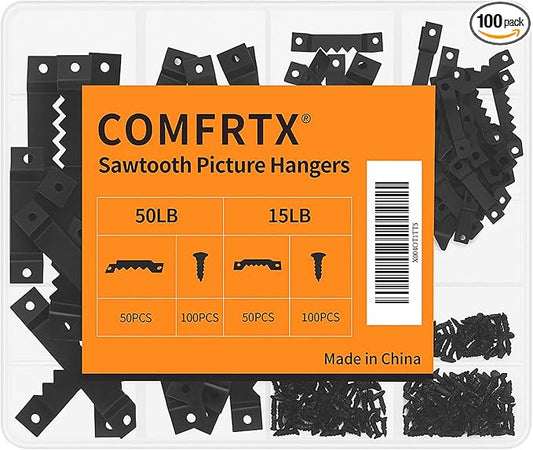 100 Pack Sawtooth Picture Hangers – Small & Heavy-Duty,2 Sizes for Photo Frames,Art,Paintings,and Canvas Hooks