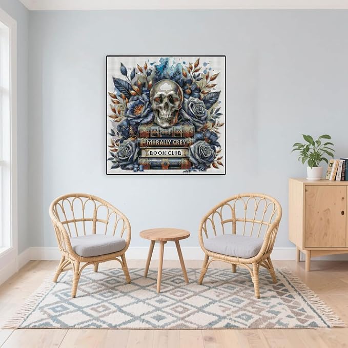 skull stamped cross stitch kits skull and book cross stitch patterns,dimensions cross stitch kits embroidery kit arts and crafts for beginners 13.7x13.7 inch