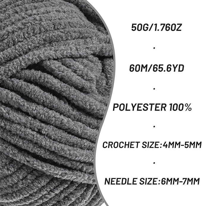 4 Packs Plush Chenille Chunky Crochet Yarn - Baby Yarn for Crocheting Soft - Velvet Yarns Knitting for Blankets Crafts - Fluffy Amigurumi Yarns 200g/262.5yds (4 Dark Gray)