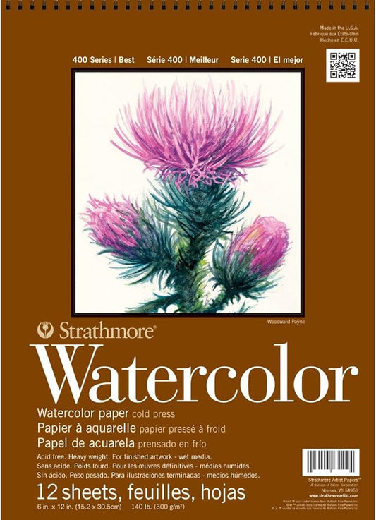 Strathmore P440-12 Watercolor Pad, 6"x12" Wire Bound, 12 Sheets , White