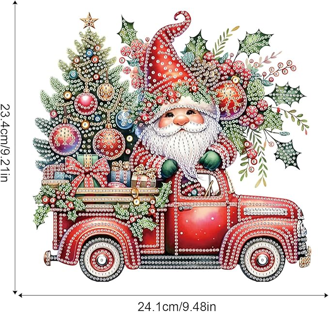 5D DIY Christmas Diamond Art Pendant Kit, Gnome, Christmas Tree & Car Design, Diamond Painting Hanging Ornament for Adults, Crystal Window & Door Decor, Holiday Gift Wall Home Decoration (24.1x23.4cm)