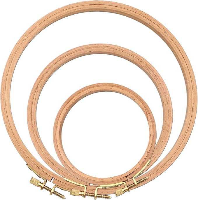 zocone 3 pcs beech wood embroidery hoops, wood circle hoop ring cross stitch hoop for embroidery, cross stitch, needlework, art craft handy sewing and christmas decoration (size-4", 6", 8")