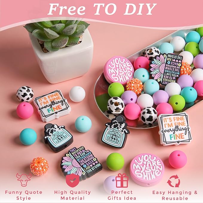 MUBYOK F03 Funny Quote Car Freshie Hangers Making Kit DIY Silicone Beads Hanging Charms Accessories Supplies