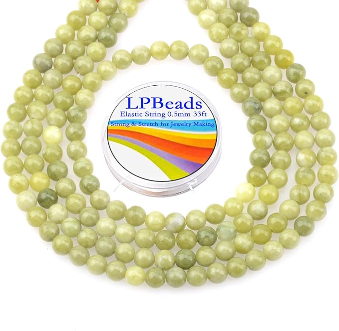 LPBeads 200Pcs Polished 6mm Round Natural Green Jade Gemstone Loose Beads with Stretch Cord for Jewelry Making Bracelets
