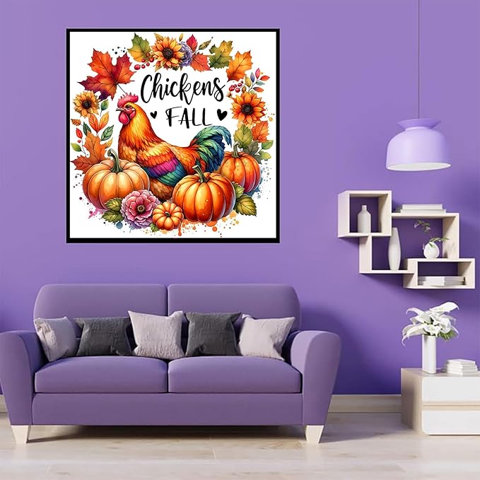 Meothan Fall Diamond Art Kits for Adults, Chicken Pumpkin Diamond Painting Kits for Adults, 5D DIY Round Full Drill Gem Art Paint by Diamonds Dots Crafts Kits for Home Decor Gift 12x12inch