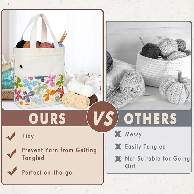 TOGETRUE Yarn Bag, Knitting Crochet Tote Bag, Yarn Storage Bags Organizer, Crochet Bags for Crocheting Project, Store Skein Ball, Short Knitting Needle (Medium,Butterfly)