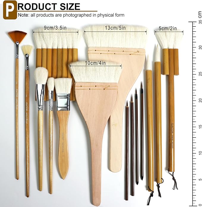 Pottery Brushes for Glazing, 15 Pcs Ceramic Brush Set With Storage Box, Wool Bamboon Hake for Pottery, Acrylic, Watercolor
