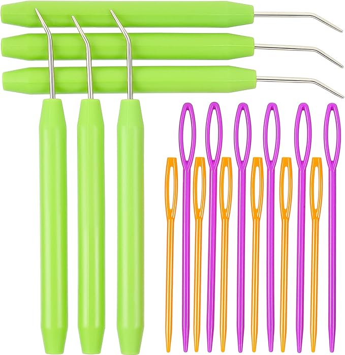 WILLBOND Knitting Loom Hooks, Crochet Hook Set, 6 Pcs Green Knit Loom Hooks with 12 Pcs Colorful Plastic Sewing Needles for Knifty Knitting Knitter Crafts