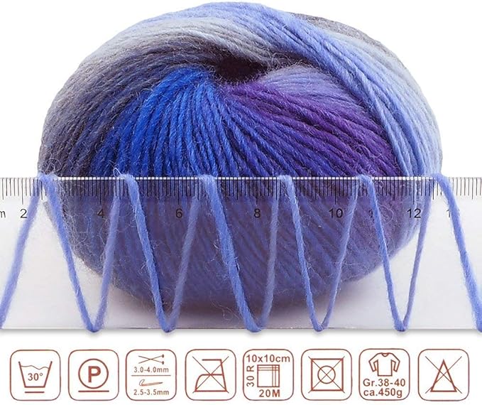 NICEEC 3 Skeins 100% Wool Rainbow Yarn Soft Gradient, Self-Striping, Colorful Single Ply Yarn for Crochet & Knitting - 2#