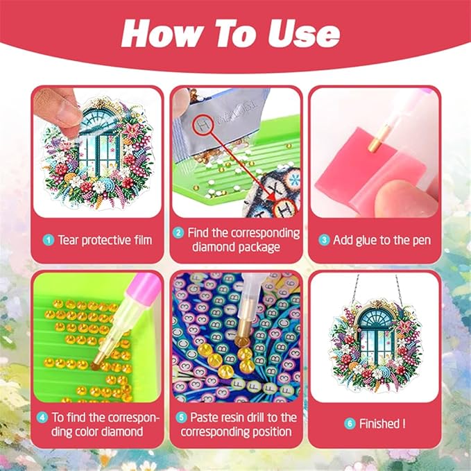 POETRYDRAW DIY Hanging Diamond Art Pendant Kit Window View, Special Crystal Acrylic Diamonds Painting Ornament for Adults, 5D Diamond Art Suncatchers Gem Painting Box Kit