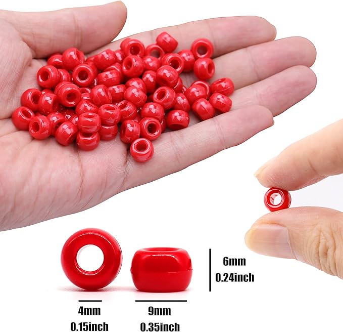 gmma 1000 pcs red pony beads for jewelry making, christmas & diy bracelets & necklaces, 6x9mm, perfect for parties & independence day decorations