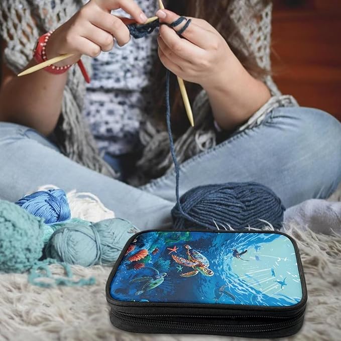 Hechitok Turtle Sea Empty Crochet Hook Case Crochet Hook Organizer Case Stand Up Crochet Organizer Crochet Hook Holder for Knitting Crochet Supplies