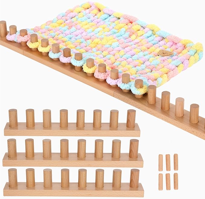 Sienson 48" Chunky Knitting Loom for Blanket Making – Adjustable Wood Frame, Portable DIY Hand Knitting Kit for Beginners, Reusable Blanket Loom for Bulky Yarn Crafts & Gifts