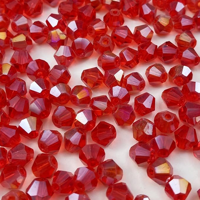 200pcs Bicone Crystal Beads 6mm Crystal Glass Faceted Beads for Necklace Bracelet Earrings DIY Jewelry Crafts Making Supplies(Red AB)