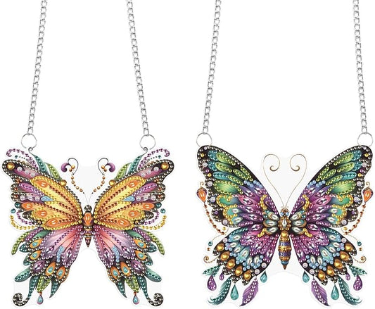 2 Pack Butterfly Diamond Painting Hanging Decorations – 5D DIY Special Shaped Diamond Art Wall Ornaments, Butterfly Design (15x13.7cm & 15x13.8cm), for Home Decor & Gifts