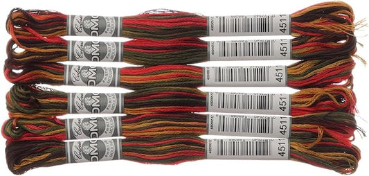 DMC 517-4511 Embroidery Floss Cotton 4511 Green/Red/Yellow, 8 Metres