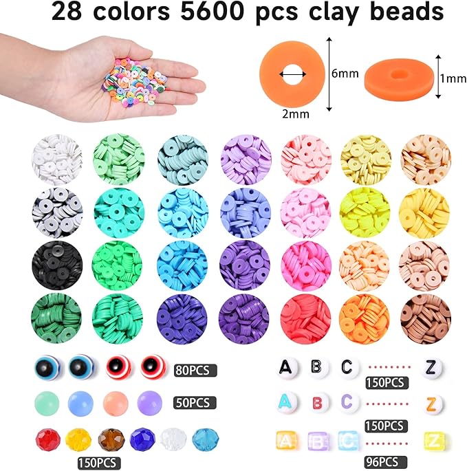 OCARDI 7000+ Pcs Bracelet Making Kit - 28 Colors Clay Beads for Bracelet Making-Friendship Bracelet Kit with Gift Pack - Bracelet Making Kit for Adults-Crafts Arts for Gift