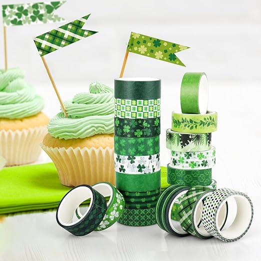 Green Decorative Tape Set 20 Rolls St. Patrick's Day Washi Tape Lucky Shamrock DIY St Patrick Day Masking Tape for Irish Holiday Kids Craft Notebook Scrapbooking & Stamping Supplies